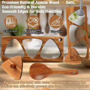 Acacia Wood Rice Ball Mold Set 3 Pcs Triangle Shape Handmade Sushi Tool For Bento DIY - Product Image 3