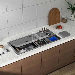 NLS10548อ่างล้างจานสแตนเลสนาโนสีดำ304อ่างล้างจานชามสี่เหลี่ยมคู่งานแฮนด์เมดน้ำตกอเนกประสงค์ดีไซน์ที่ซ่อนอยู่ - Product Image 2