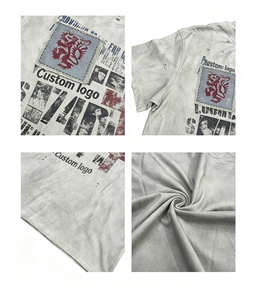 T-shirt da uomo vintage lavata con fori, stampa grafica <span class=keywords><strong>a</strong></span> croce e leone, oversize <span class=keywords><strong>a</strong></span> maniche corte, top retrò grunge streetwear effetto destroyed - Product Image 2