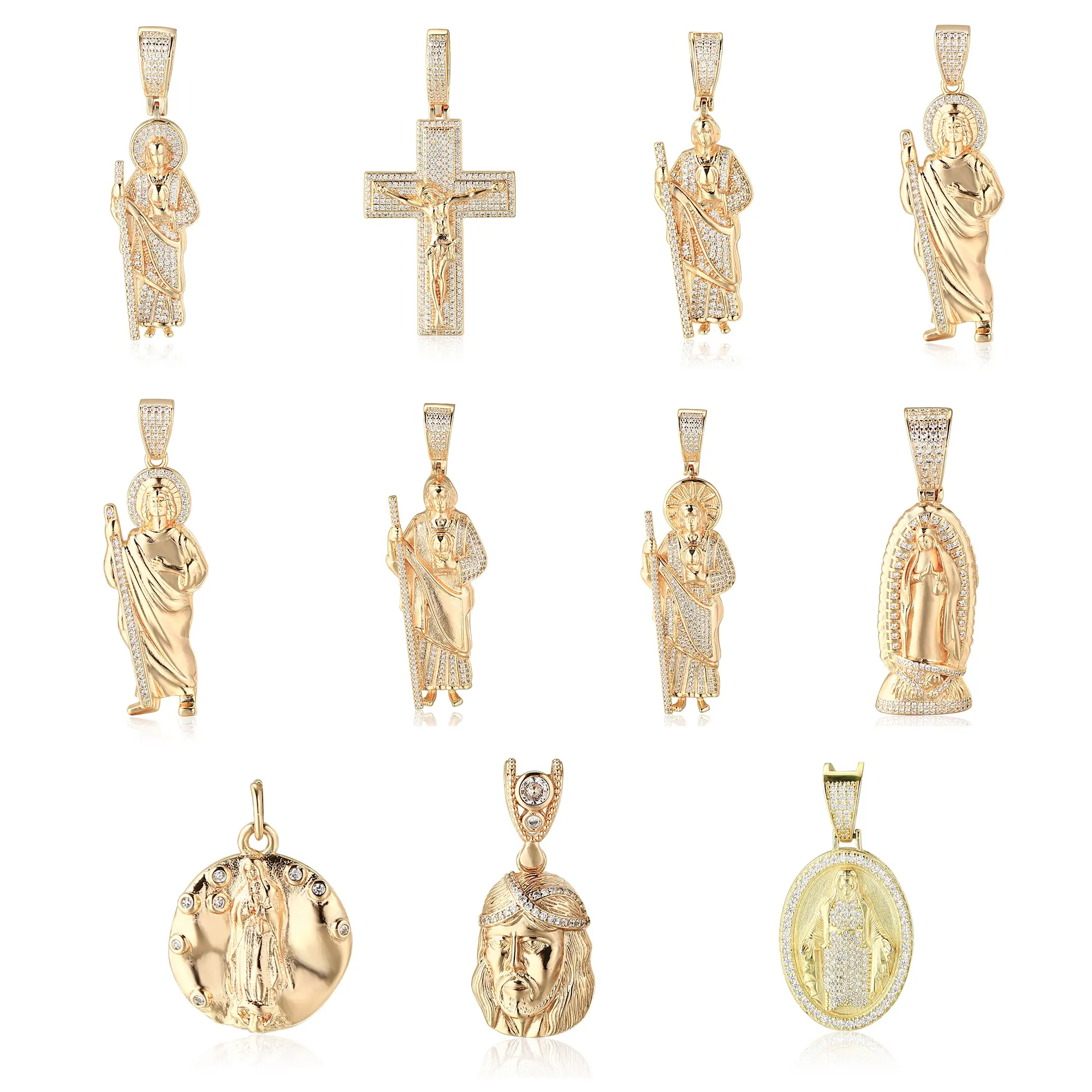 VANFI Jewelry Hombres 18K Chapado en oro Color Cruz grande Jesús Virgen María COLLAR COLGANTE Aceptar Material de plata 925 personalizado