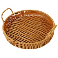 Panier de service alimentaire tissé à la main, multifonctionnel, en matériau PP, en rotin, pour table à manger, bords lisses, plateau de cuisine