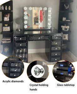 طاولة زينة عصرية مضاءة مع 13 درج للتخزين ومرآة كبيرة مزينة بالألماس، رائجة البيع - Product Image 6