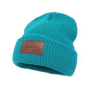 Custom Leather Patch Beanies 100% Acrylic Ribbed Cuffed Knitted Winter Hats for Adult - Product Image 4