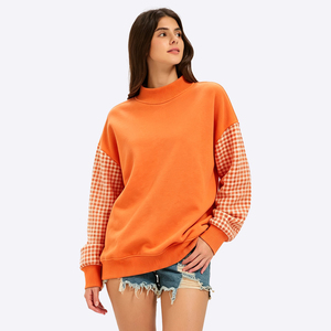 Custom <strong>Women's</strong> <strong>Christmas</strong> Mock Neck Patchwork Gingham Sleeve Gingham Letter Applique Loose Drop Shoulder <strong>Sweatshirt</strong> Manufacturer - Product Image 3