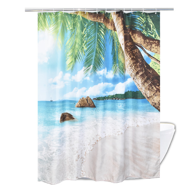 Праздничный стиль, тропическая пальма и морской пляж, печать, оптовая продажа, занавеска для душа из полиэстера для ванной комнаты