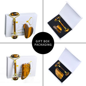 Juego de Gua Sha de ojo de tigre natural, venta al por mayor, rodillo de Jade para masaje Facial y herramienta Gua Sha, juego de Guasha de rodillo facial de entrega rápida - Product Image 5