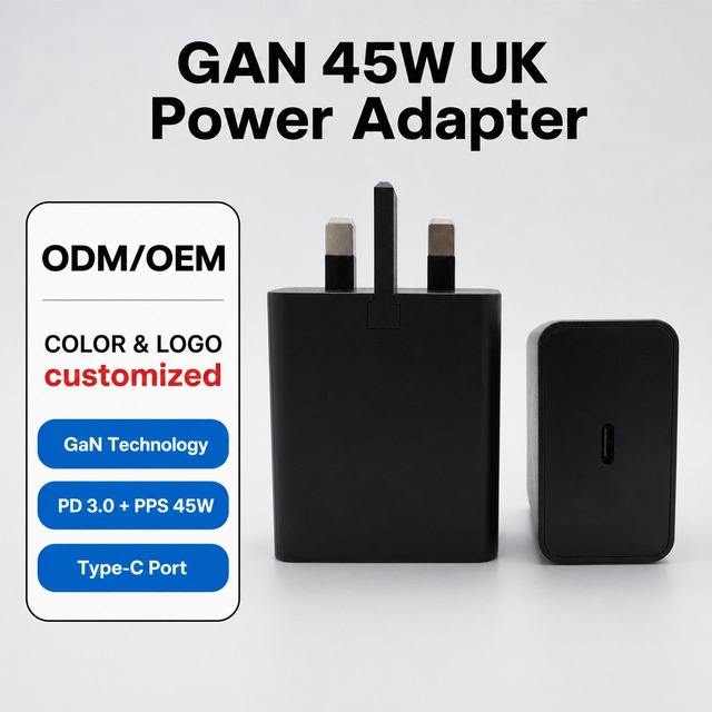 UK PD 45W USB-C Wall Charger Super Fast Charging Type OVP Protection 45W Output Power GaN Material Mobile Phone Power Adapter