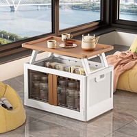 Boîte de rangement en plastique pliable au sésame avec couvercle relevable et double porte Table de café/étude/pique-nique convertible pour intérieur et extérieur