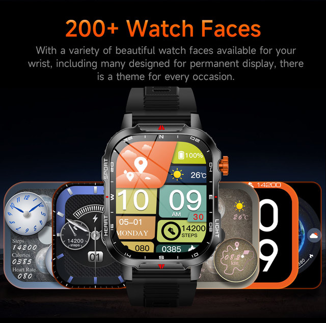 V35 BT Call Smart Watch Adults Sports GPS Tracker 1020mAh Battery H Band APP IP68 Waterproof BT Call Black Orange