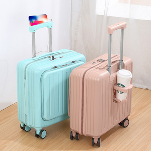 Carry-On <b>Suitcase</b> 18-Inch Trolley Case With <b>Lock</b> Multifunctional For Travel Unisex Solid Color Zipper Opening - Product Image 1