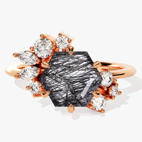 Bague personnalisée en quartz tourmaliné marquise, grappe de zircons, plaqué or 14K, argent 925, bijoux fins pour femme, mariage, OEM