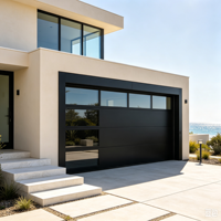 Fabricant de portes de garage modernes en verre plat avec cadre isolé en alliage d'aluminium