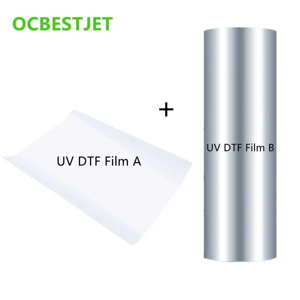 Obestjet A4 UV DTF 필름 a 및 AB UV DTF 롤 필름 전송 필름 PET 섬유 UV 프린터 중립 포장용 고열 전달