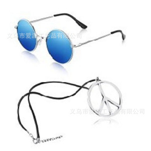 Gafas Hippies con Collar con Colgante de la Paz, Montura de Aleación de Titanio Arcoíris, Protección UV, Accesorio para Disfraces de Fiesta - Product Image 2