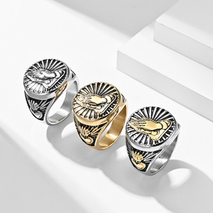 Prayer Hands <b>Ring</b> Titanium Steel 18K Gold Plated Men's Fashion Jewelry Gift - Product Image 2