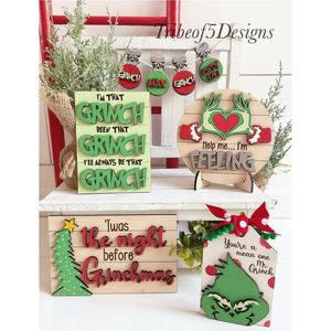 <b>Grinch</b> Tray <b>Ornament</b> Wooden Christmas Decorations Cartoon Style Handicraft Pine Material Rectangle Shape - Product Image 4