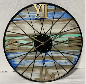 Household Essentials Large Oversize Decorative Rustic Wall Clock Brown Wood Black Metal