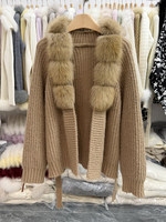 Cardigan en maille plate pour femme, col écharpe, manches chauve-souris, pull épais couleur camel, style coréen, haut de boutique d'hiver