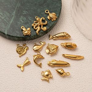 Amuleto de Vida Oceánica |   Colgante de Acero Inoxidable Chapado en Oro PVD de 18K con Forma de Animal Marino para la Creación de Joyería DIY |   Concha de tortuga, estrella de mar y delfín - Product Image 2