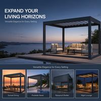 Pergola extérieure de style européen, grande, en aluminium, avec toit rigide et persiennes motorisées, taille personnalisée, pour jardin et cour.