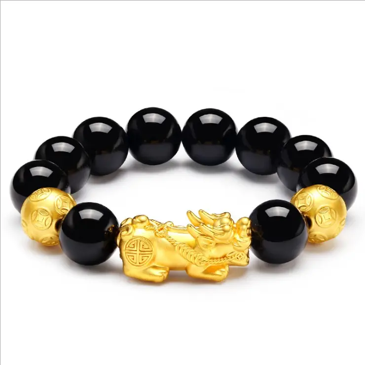 10-16mm Hand Carved Mantra Stone Bracelet with Color Changed Pi Xiu Good Luck Brave Gold Bangle Charms Tiger Eye Bracelets