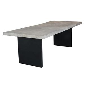 Table de salle à manger rectangulaire en bois massif de style moderne avec base en acier noir, table à manger pour 6 personnes - Product Image 3