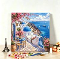 Kit de peinture par numéros A-150 DIY, village côtier méditerranéen, paysage côtier, toile, art mural, décoration intérieure, cadeau