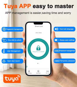 Hot Selling Wooden Door Semi-Automatic Fingerprint <b>smart</b> <b>Lock</b> with Password Key Cloud Tuya App Unlock fit 5050 <b>lock</b> body - Product Image 4