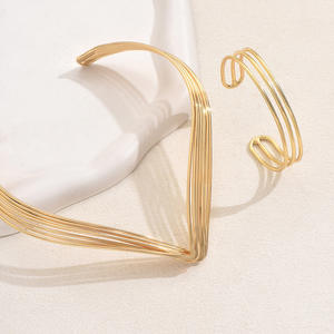 2025 New Exquisite Fashionable High Quality Gold <b>Silver</b> Toned Multi Strand <b>Necklace</b> and Bracelet V - Shape Statement Jewelry <b>Set</b> - Product Image 4