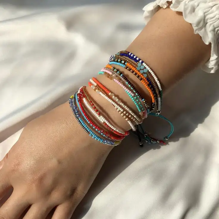 Pulseira de amizade boêmia artesanal, bracelete étnico colorido de semente, talismã para mulheres, presente de praia