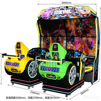 Simulateur de conduite de course d'arcade à 4 écrans multi-vues pour 2 joueurs 'Overspeed Racing' avec sièges à mouvement, monnayeur, en métal, version anglaise