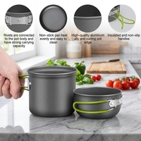 NOUVEAU Ensemble de cuisine de camping en alliage d'aluminium 0,6 L 1,2 L, casseroles écologiques pour réchaud à gaz, pour 1-2 personnes, portable pour pique-nique en extérieur