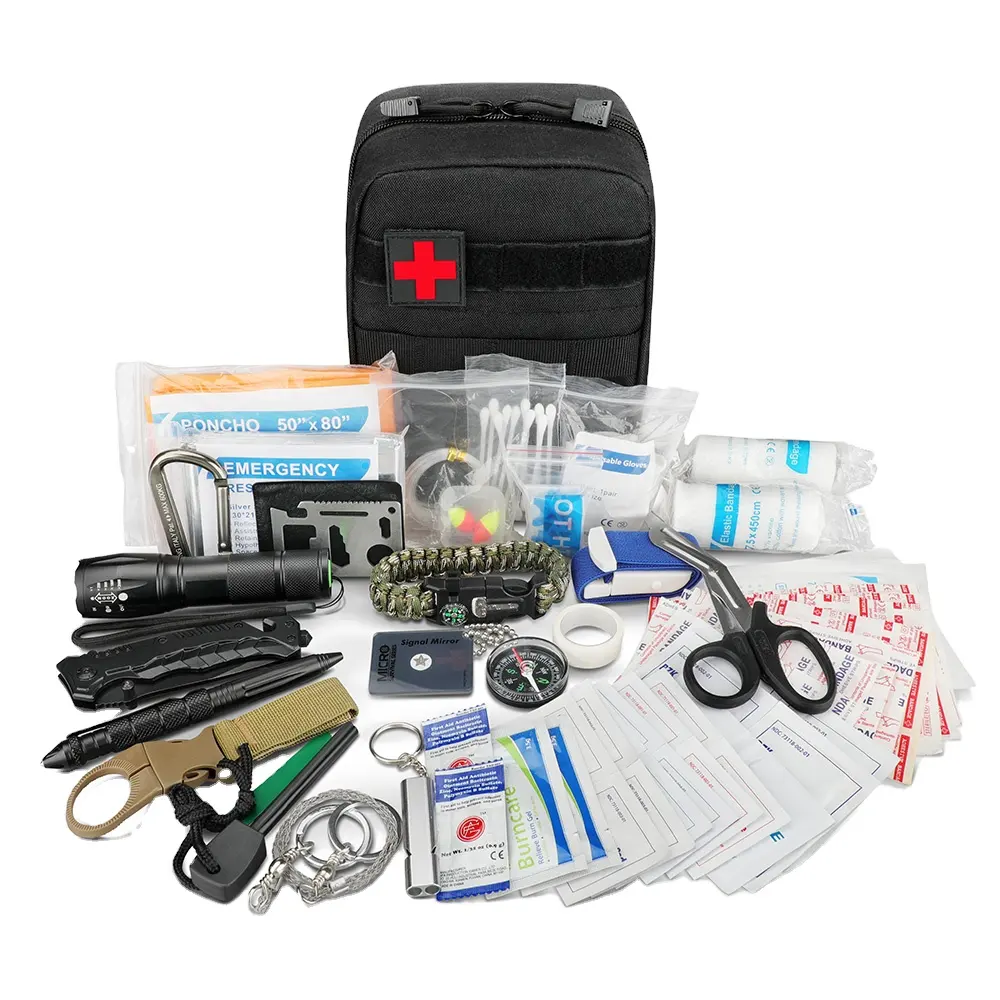 Kit di equipaggiamento di sopravvivenza di emergenza da campeggio all'aperto con Logo personalizzato con articolo di pronto soccorso