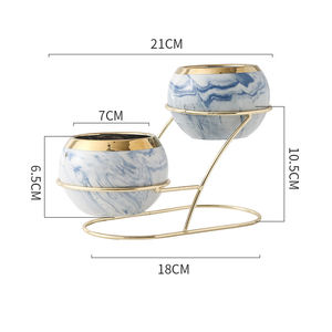 Maceta redonda de cerámica chapada en oro de mesa con logotipo personalizado, maceta de cactus suculenta con soporte doble de hierro - Product Image 6