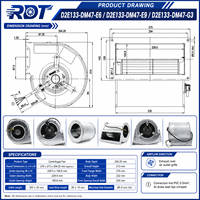 Ventilador Centrífugo AC D2E133-DM47-G3 230V 133mm de Doble Entrada, para Ventilación y Refrigeración de Equipos Industriales, Repuesto