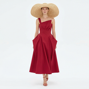 Nuevo Vestido Midi <span class=keywords><strong>de</strong></span> <span class=keywords><strong>Fiesta</strong></span> <span class=keywords><strong>para</strong></span> Mujer, Rojo, Sexy, con Tirantes Finos, Escote Corazón, Corsé, Volantes Asimétricos y Plisados, Personalizado - Product Image 4