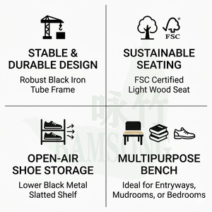 Banco de Entrada Contemporáneo de Bambú y Metal, Estante Multiusos para Almacenamiento de Zapatos con Asiento de Bambú, Conveniente para la Sala de Estar - Product Image 3