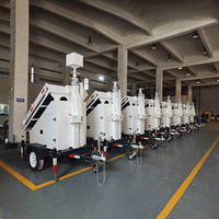 Remorque de surveillance mobile à forte autonomie avec caméra CCTV solaire 4G HD et mât électrique de 9 mètres pour chantier de construction