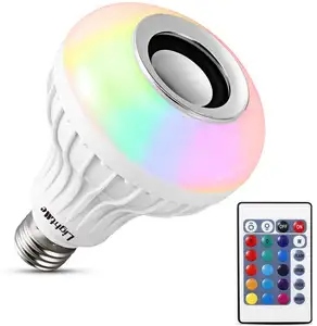 E27 Smart Bluetooth Speaker LED 12W Bulb Light with 24-Key Dimmable Remote Control Wireless RGB LED Bulb