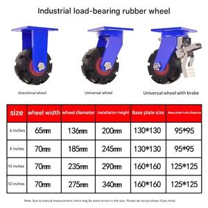 6/8/10/12 inch Heavy-duty swivel <b>wheels</b>, rubber <b>casters</b>, iron core <b>wheels</b>, 1-2 ton load capacity handcart <b>wheels</b> industry <b>caster</b> - Product Image 3