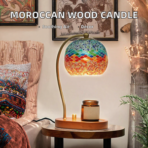 Calentador de Velas de Vidrio con Mosaico Marroquí y Base de Madera - Decoración para Mesa de Noche - Product Image 2
