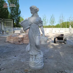 Figurine grecque en pierre naturelle sculptée à la main, marbre blanc, Statue de fille nue avec Vase