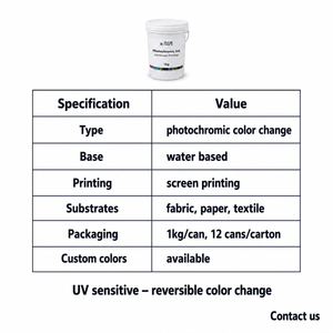 Tinta de Serigrafía Fotocrómica, Sensible a la Luz Solar UV, Cambia de Color, para Impresión de Seguridad en Tela, Textil y Papel - Product Image 3