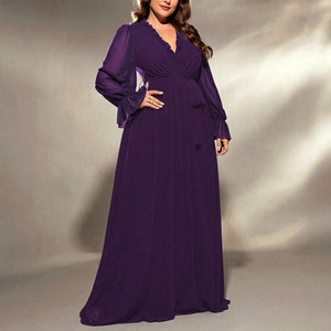 JY-2866 Vestido de Fiesta Largo hasta el Suelo para Mujer, Talla Grande 4XL, Estilo Europeo Popular, Corte en A, Sexy, Cuello en V, Cintura Imperio, Vestido de Noche - Product Image 2