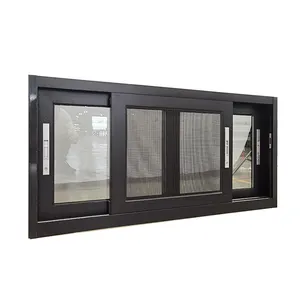 Ventana corredera de vidrio para baño, fabricante de vidrio para sótano de aluminio negro personalizado