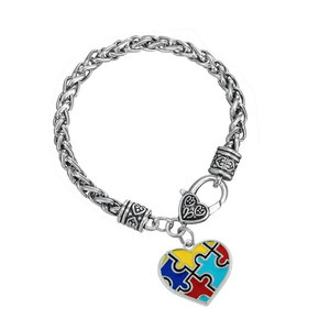 Braccialetti di fascino di Puzzle di consapevolezza di autismo smaltato orecchini in lega di zinco d'argento antico di moda popolare - Product Image 4