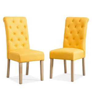 Ensemble de 2 chaises de salle à manger Db Habit Tufted Parsons, tissu jaune, pieds en bois massif, mobilier minimaliste pour la maison - Product Image 1