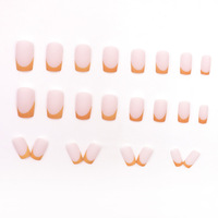 Ongles carrés orange néon, faux ongles à presser de taille moyenne, fabriqués à la machine en ABS, 24 pièces, ongles carrés mats à bout français de taille moyenne