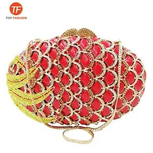 Factory Wholesales Fashion Crystal Evening Bag Women Clutch Bags Oval Red Party Wedding Purse Party Purse