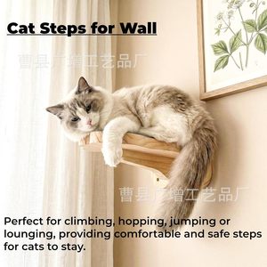 Percha de madera para gatos montada en la pared con tapete antideslizante para gatos, diseño sólido de 1 nivel, superficie antideslizante - Product Image 3